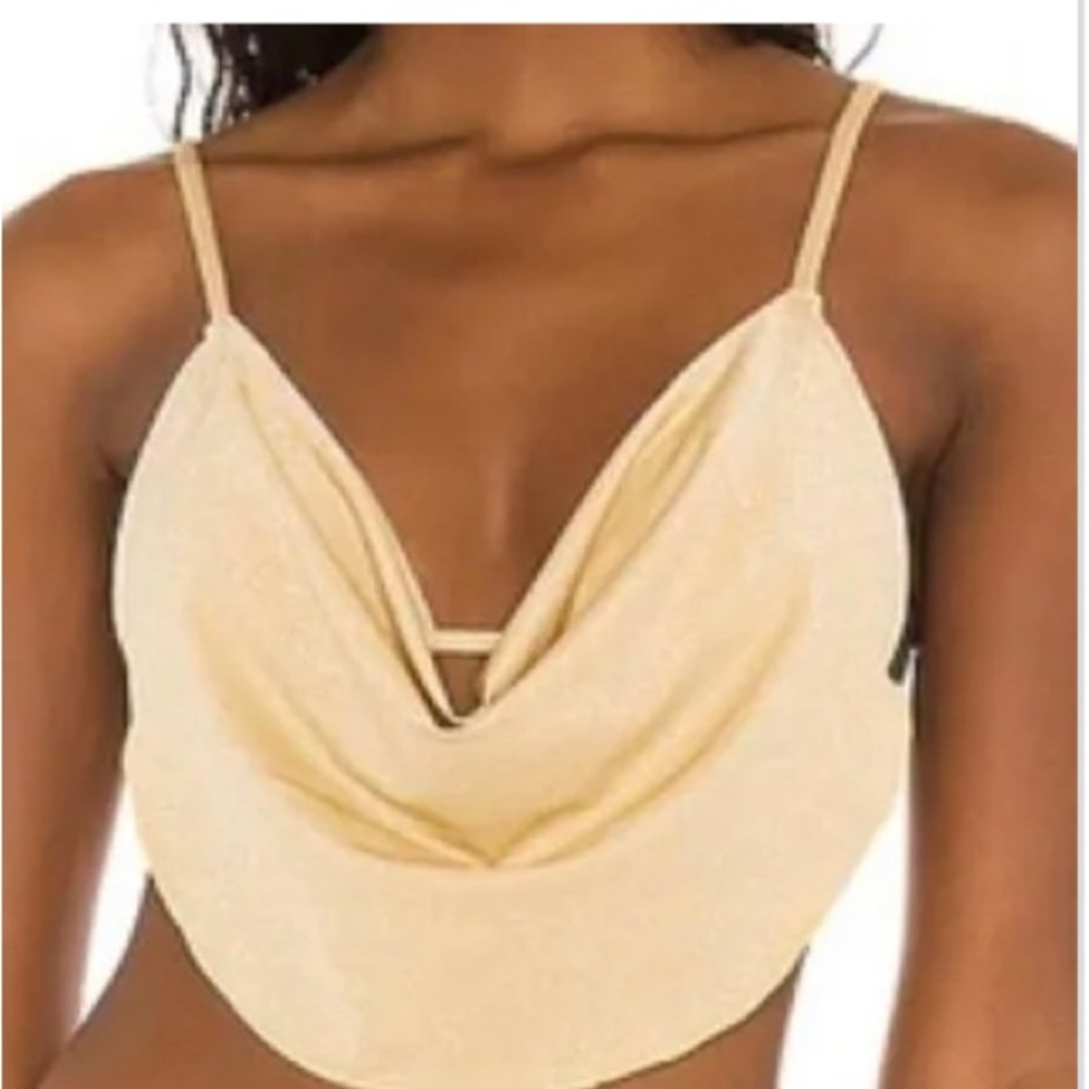 WeWoreWhat Shimmer Draped Cowl Halter Top Gold Metallic Size S